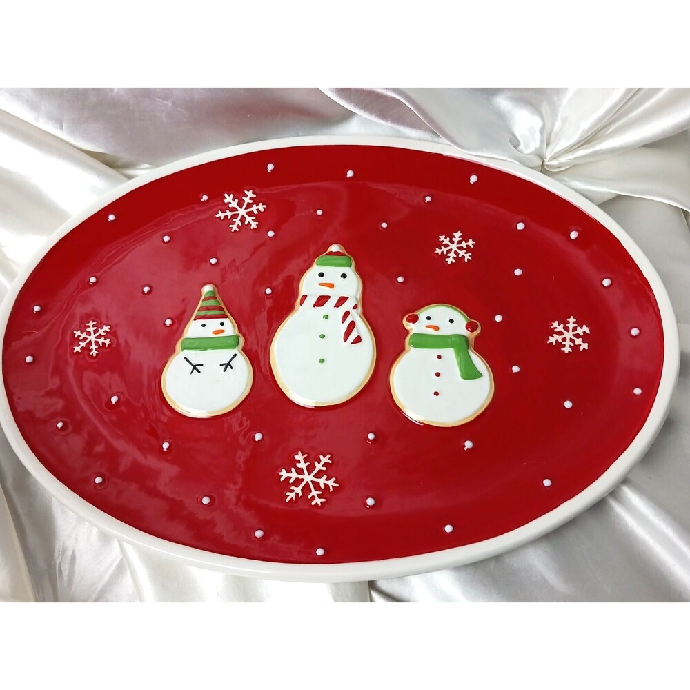 HALLMARK SNOWMAN FAMILY  15'' OVAL SERVING PLATTER-CRAZING